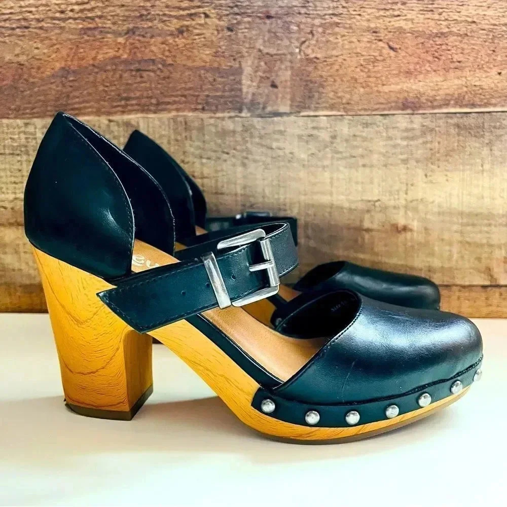 Revel Studded Platform Mule/Clog Block Heeled Shoes